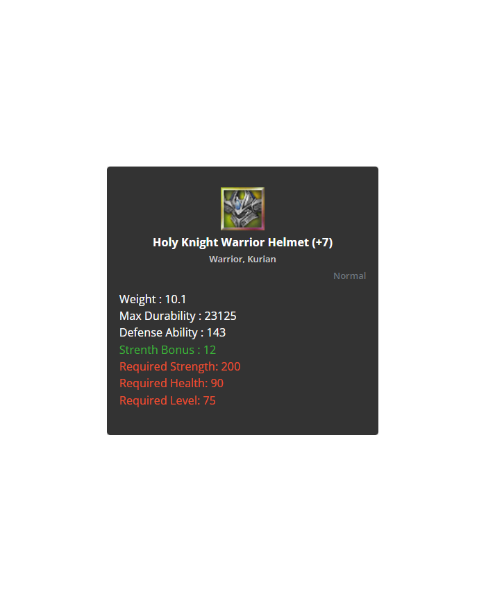 Dark Knight Spear +7 No Rev - Warior Holy Set +7 No Rev