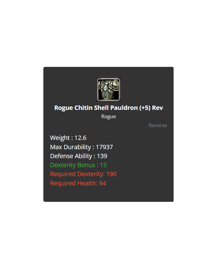 Rogue Chitin Shell Pauldron +5 Rev