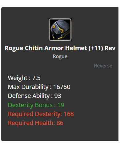 Rogue Chitin Armor Helmet +9