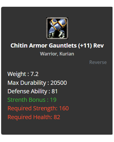 +11 Warrior Chitin Gaunlets