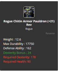 Rogue Chitin Armor Pauldron +21