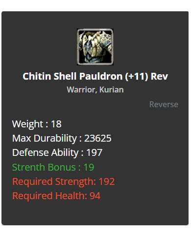 +9 Warrior Chitin Shell Set