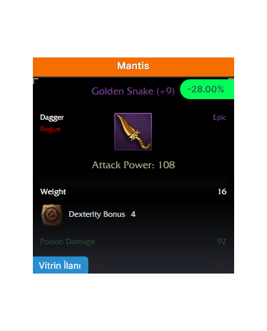 GOLDEN SNAKE +9 DEX RUN